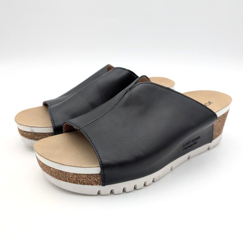 Josef Seibel Quinn 01 Wedge Sandals Open Toe Women's Black Size US5-5.5 EU36